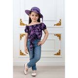 Kız Çocuk Şapkalı , Jeans Pantolon , Bluz Yazlık Ikili Takım M00731 - Mor - 2 Yaş