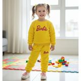 Kız Çocuk Sarı Polar Eşofman Takımı - Nakışlı Sweatshirt ve Eşofman Altı 2'li Set - 01S-Sarı - 2 - 3 Yaş