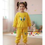 Kız Çocuk Sarı Polar Eşofman Takımı - Nakışlı Sweatshirt ve Eşofman Altı 2'li Set - 05S-Sarı - 3 - 4 Yaş