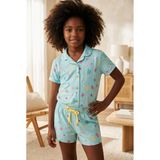 Kız Çocuk Sea La Vie Denizaltı Desenli Düğmeli Şortlu Pijama Takımı Mavi
