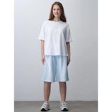 Kız Çocuk Şeritli Oversize Tasarım Şortlu Takım - Ekru - Mavi - 10 - 11 Yaş