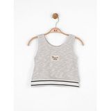 Kız Çocuk Simli Triko Kumaş Crop Bluz (Krem)