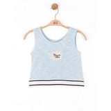 Kız Çocuk Simli Triko Kumaş Crop Bluz (Mavi)