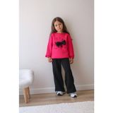 Kız Çocuk Siyah 2’li Takım – Kırmızı Organze Gül Detaylı Sweatshirt & Rahat Eşofman Takım - Açık Fuşya - 4 - 5 Yaş