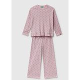 Kız Çocuk Soluk Pembe Desenli Fırfır Detaylı Pijama Takımı