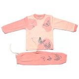 Kız Çocuk Somon Pembe Kelebek Baskılı 2'Li Pijama Takımı