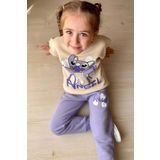 Kız Çocuk Stitch Karakter ve Angel Yazı Baskılı Lila Eşofman Takım