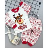 Kız Çocuk Süpermini Bilgetrend Yılbaşı Etnik Desen Geyikli Pijama Takım 1 2 3 4 5 6 7 8 9 Yaş Yaş Pamuklu - Ekru - Kırmızı - 1 - 2 Yaş