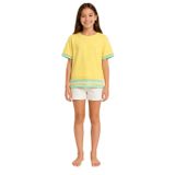 Kız Çocuk T-Shirt Ring Body İnce Baskılı Bel Kısmı ve Kol Ağzı Şeffaf Tül Ayrıntılı (Sarı, 13 Yaş)