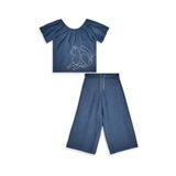 Kız Çocuk Takım Denim Görünümlü Bluz Pantolon Dokuma Yazlık 4-10 Yaş