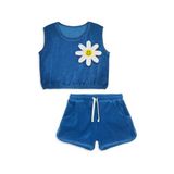 Kız Çocuk Takım Papatya Çiçekli Havlu Kumaş Crop Top Şort Takım İlkbahar Yaz 4-10 Yaş