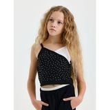 Kız Çocuk Taşlı Askılı Crop Bluz (Siyah)