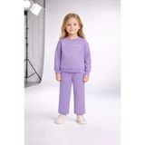 Kız Çocuk Taşlı Fiyonk Takım Lila Sweat Ve Pantolon 3-8 Yaş
