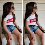 Kız Çocuk Tişört-Kot Şort-Kemer 3 Parça Bayramlık Takım - Beyaz - Mavi - 5 - 6 Yaş
