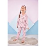 Kız Çocuk Toz Pembe Efsane Unicorn Desen Yeni Sezon Pijama Takımı Göz Bandı Hediyeli Pembe - Pudra