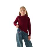 Kız Çocuk Triko Kazak - Düğme Detaylı Geniş Yaka ve Uzun Kollu Model 7-8 Yaş/Bordo