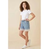 Kız Çocuk Tül Dantelli Ve Beli Lastikli Jean Şort 2-12 Yaş 12674Sk