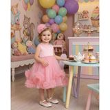 Kız Çocuk Tüllü Pembe Abiye Elbise Volanlı Etek Prenses Model Abiye Elbise Taç Hediyeli 1-5 Yaş