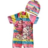 Kız Çocuk Unicorn Desenli Boneli Tulum Mayo - Pembe - 2 - 3 Yaş