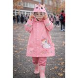 Kız Çocuk Unicorn Desenli Şapkalı Yağmurluk Pembe
