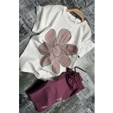 Kız Çocuk Üzeri Papatya Baskılı T-Shirt Çift Cepli Lastikli Mor Pijama Takımı