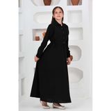 Kız Çocuk Uzun Gofre Kumaş Jile & Elbise Iki Parça Takım Tesettür Elbise – Astarlı Zarif SET-4948-ELB-2048 - 11 - 12 Yaş - Siyah