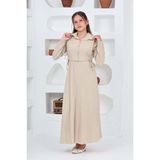 Kız Çocuk Uzun Gofre Kumaş Jile & Elbise Iki Parça Takım Tesettür Elbise – Astarlı Zarif SET-4948-ELB-2048 - 13 - 14 Yaş - Bej