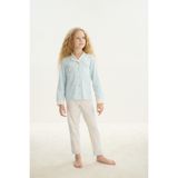 Kız Çocuk Uzun Kol Gömlek Yaka Önden Düğmeli Mavi Pijama Takım C3T5N7O8 MAVİ 116/5-6 YAŞ