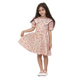 Kız Çocuk Vintage Çiçekli Yakalı Poplin Elbise (Pudra, 8-9 Yaş)