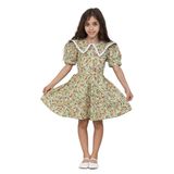 Kız Çocuk Vintage Çiçekli Yakalı Poplin Elbise (Yeşil, 2-3 Yaş)