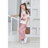 Kız Çocuk Viskon Kumaş 2 Li Takım PANTOLON-TIŞÖRT-AÜT-2012 - 13 - 14 Yaş - Pudra