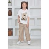 Kız Çocuk Viskon Kumaş 2 Li Takım PANTOLON-TIŞÖRT-AÜT-2012 - 9 - 10 Yaş - Bej
