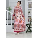 Kız Çocuk Viskon Kumaş Desenli Uzun Fuşya Tesettür ELBISE-ELB-0019 - 10 - 11 Yaş