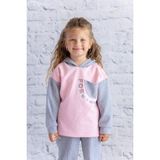 Kız Çocuk Waffle Kumaş Garnili Baskılı Sweatshirt - Pembe - 7 - 8 Yaş