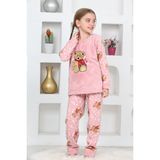 Kız Çocuk Welsoft Kumaş-Göz Bantlı Ayıcık Baskılı Pijama Takımı 12293