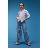 Kız Çocuk Wide Leg Kargo Geniş Paça Pamuklu Jean Pantolon