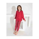 Kız Çocuk Yakası Ekose Desenli Düğmeli Uzun Kollu Pijama Takımı