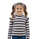 Kız Çocuk Yarım Boğazlı Uzun Kollu Fırfırlı Çizgili Bluz – Pamuklu Viskon Karışımlı (Çok Renkli, 12 Yaş)