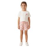 Kız Çocuk Yazlık Crop Tişört ve Desenli Şort Takım – Rahat & Şık 2’li Set (Krem - Pembe, 7-8 Yaş)