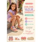 Kız Çocuk Yazlık Sandalet 22-31 Numara Kaymaz Kauçuk Taban Cırt Cırtlı Renkli Model