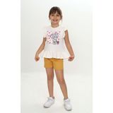 Kız Çocuk Yazlık Tişört &şort Takım Ressam Ayıcık Desenli - Ekru - 8 Yaş