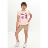 Kız Çocuk Yazlık Tişört &şort Takım Sevimli Tavşan Desenli - Pembe - 6 Yaş