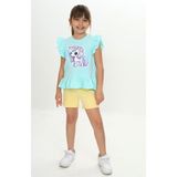 Kız Çocuk Yazlık Tişört &şort Takım Unicorn Desenli - Yeşil - 8 Yaş