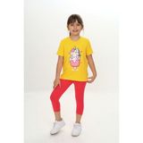 Kız Çocuk Yazlık Tişört &tayt Takım Dondurmalı Unicorn Desenli - Sarı - 5 Yaş