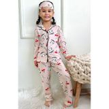 Kız Çocuk Yeni Sezon Düğmeli Pijama Takımı Panda Kiraz Desen Sütlü Kahve Renk Renkli Çok Renkli