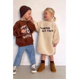 Kız Çocuk Yeni Sezon Taba - Taş Renk Nakış Detay Işlemeli Peluş Midi Boy Elbise - 11 - 12 Yaş - 01.Taş