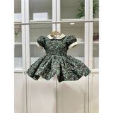 Kız Çocuk Yeşil Çiçekli Elbise – Pamuklu, Klasik Stil, Bebe Yaka - 3 Yaş - Çiçek Desenli