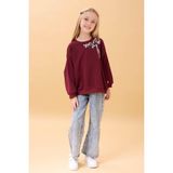 Kız Çocuk Zürafa Nakışlı Mevsimlik Oversize Sweatshirt – Bordo