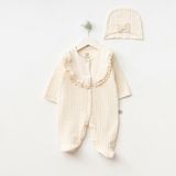 Kız Dantelli Patikli Penye Tulum - Naturel - 3 - 6 Ay