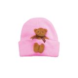 Kız Erkek Bebek-Çocuk Triko Bere Esnek Rahat Çıkabilir Oyuncak Ayı Aksesuarlı (2-6 Yaş) Pembe Standart